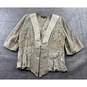 VIOLET KAY Womens S Gold Floral Lace Knot Button Kimono Top Y2K Boho Whimsigoth